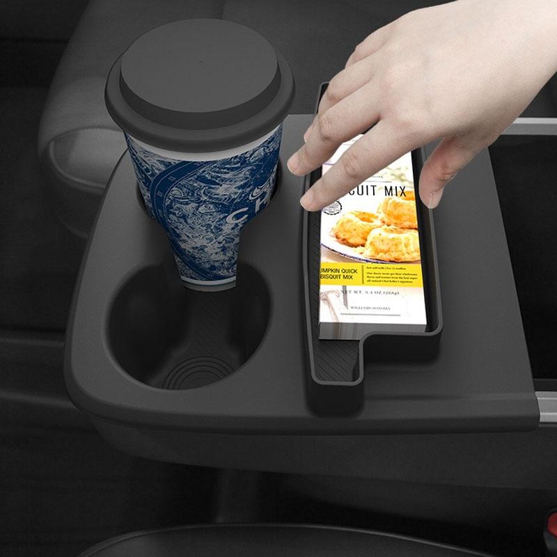 Center Console One‑Piece Cup Holder Only For Tesla ModelY Standard 2025 2026 Pure‑TPE Integrated Mat Insert Armrest Storage Box