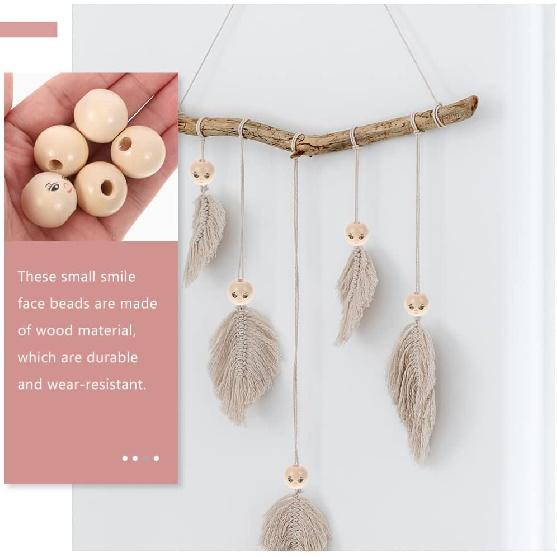 Wood Smile Beads 50pcs 14MM Wooden Round Beads Smile Face Ball Wood Beads Spacer Beads with Hole for DIY Jewelry Bracelet Necklace Craft Making