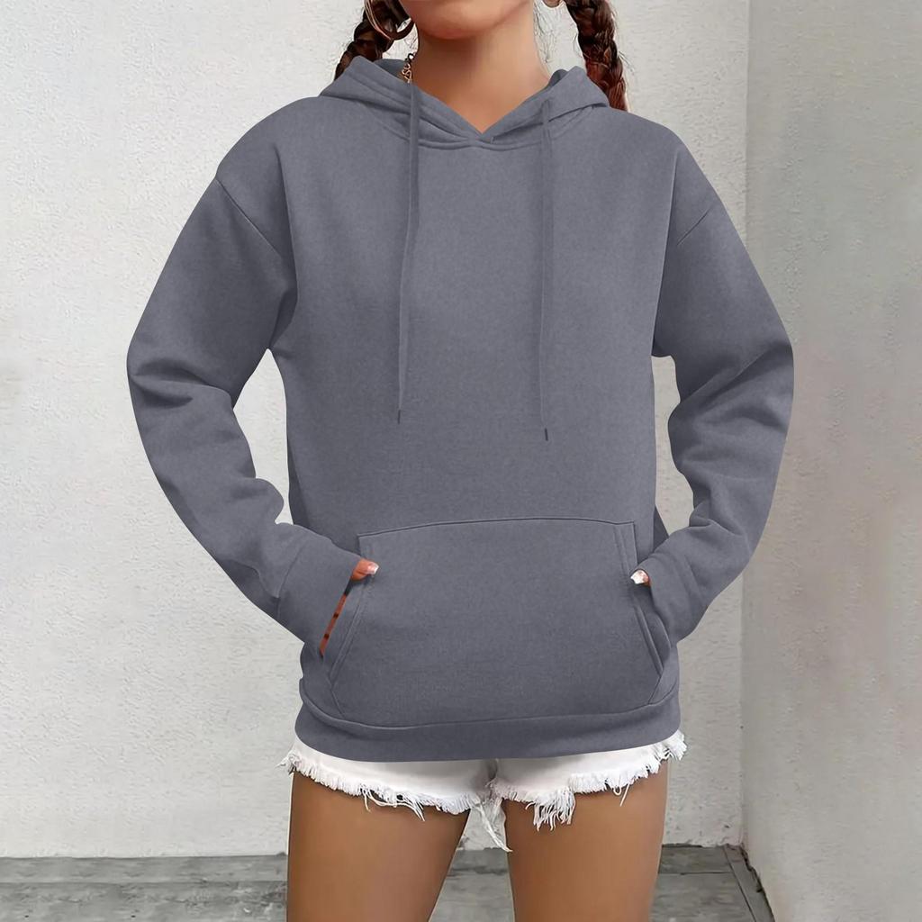 Damenmode, lässiges Sweatshirt, einfarbig, Kapuzenpullover mit Tasche