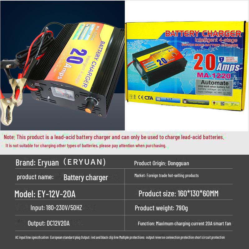 12V Automotive Battery Charger for Lead-Acid & LiFePO4, 10A/20A/30A, 14.6V Compatible