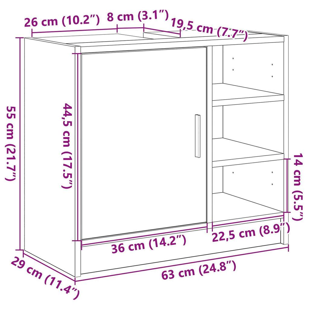 vidaXL Waschtisch-Schrank Altholz 63x29x55 Cm Massivholz
