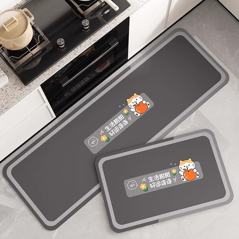 Cartoon Wind Soft Diatom Mud Floor Mat Kitchen Floor Mat Household Can Be Cut Non-slip, Water Absorption and Oil Absorption, Dirt-resistant and Wear-r
