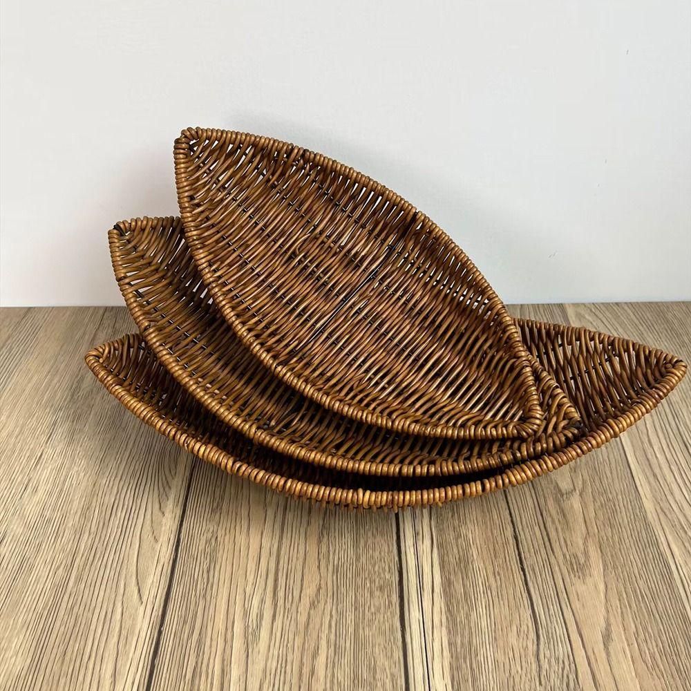 Hand-Woven Food Plate Vintage Wicker Basket Durable Bread Tray