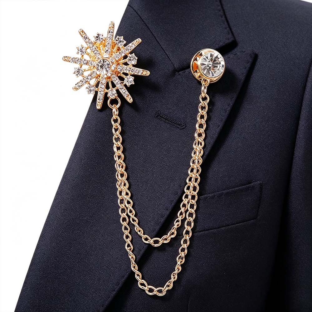 Rhinestone Star Tassel Brooch Tassel Chain Suit Collar Pin Suit Lapel Pin Ceremony Banquet