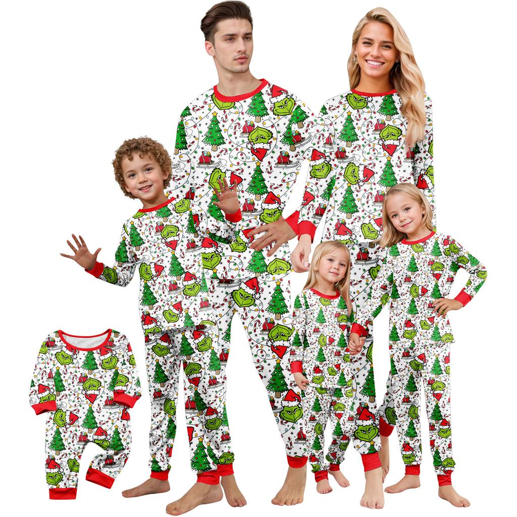 Christmas Print Cute Family Set Pajamas, Home Clothes, Family Set Long Sleeve Top Pants Set