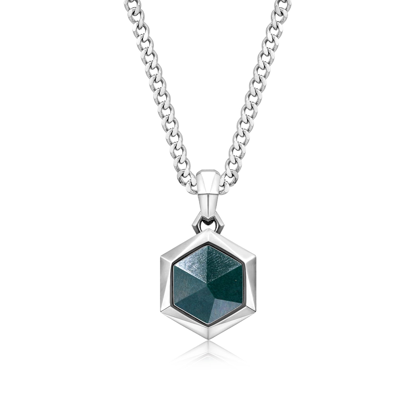 

[AWNL] Men s Bloodstone Necklace with Stainless Steel Chain and Sterling Silver Hexagon Pendant Necklace - Gift for Men - 61.5CM