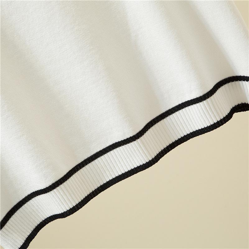 Summer Short Sleeve Tops Casual Thin Knitted T-Shirt Elegant Woman Clothes Striped Fashion Tee Shirt Femme