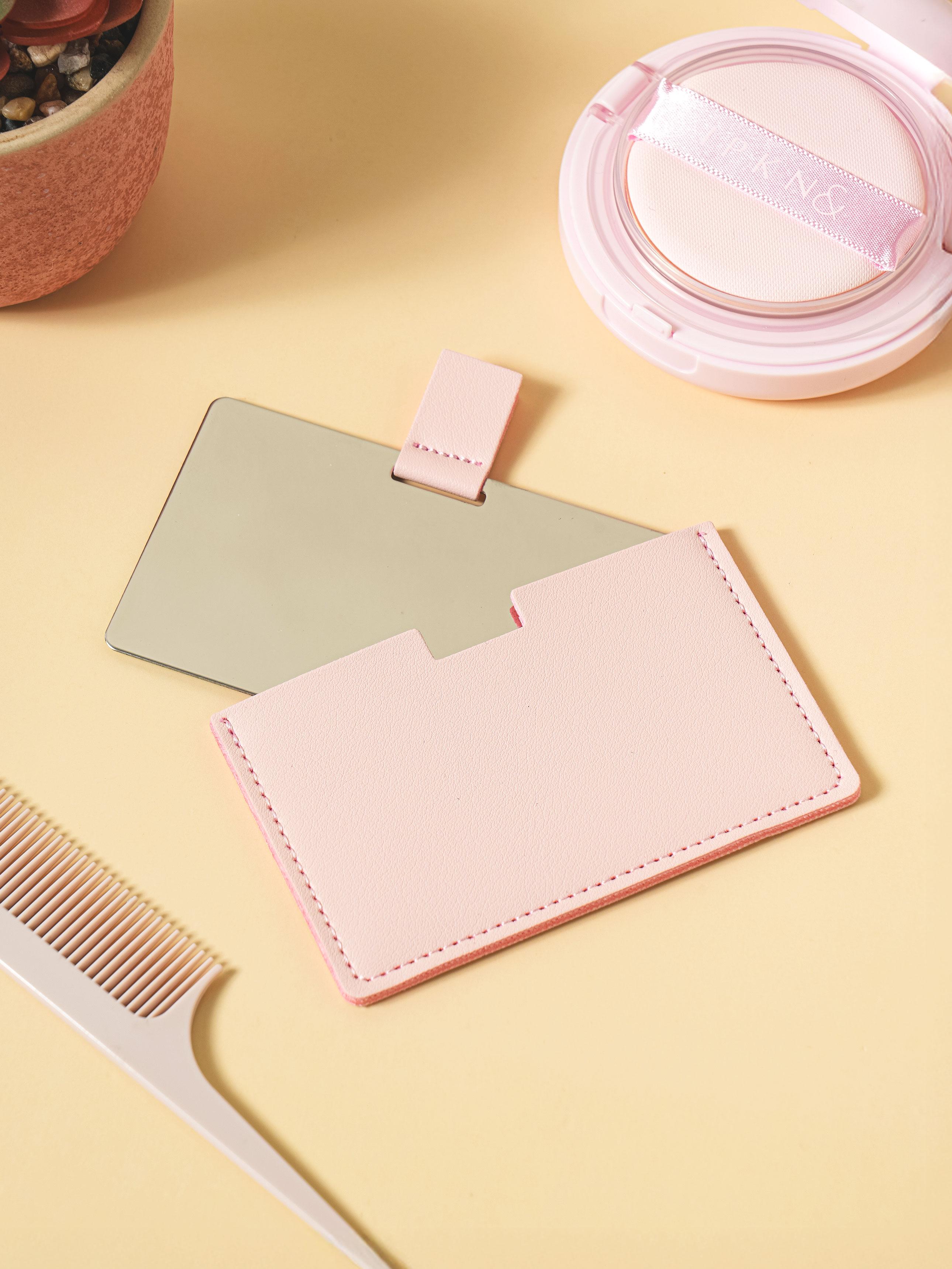 Pink Square Hand Mirror with Protective Case 1ea