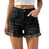 Women's Casual Denim Shorts with Washed Distressed Design Frayed Hem Stretch Fabric High Waist Classic Fit