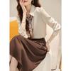 French Style Tie-Neck Blouse & Skirt Set