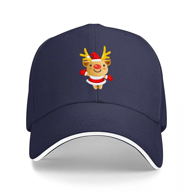 Christmas Reindeer Embroidered Baseball Cap Black Cotton Adjustable Hat Holiday Fashion Design for Adults