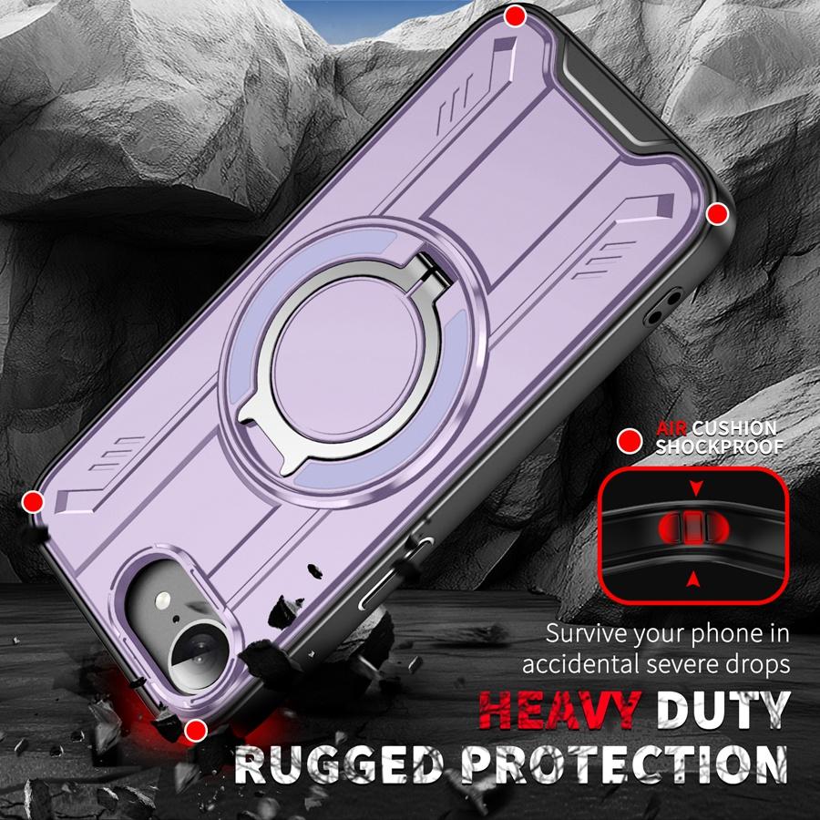 Shockproof Heavy Duty Armor Phone Case with 360° Rotatable Magnetic Metal Ring Stand for iPhone/Samsung Case for Car Holder