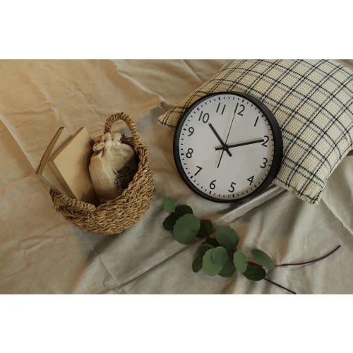Fujiboeki Wall Clock, 25cm W X 4cm D X 25cm H, Black, Silent, Continuous Second Hand, Simple Design, 37858, Small