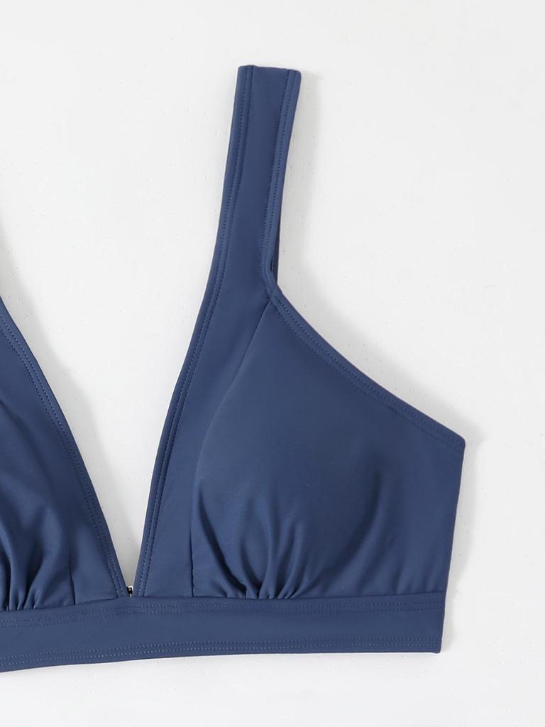 Damen High-Waist Bikini Zweiteiler Unifarben