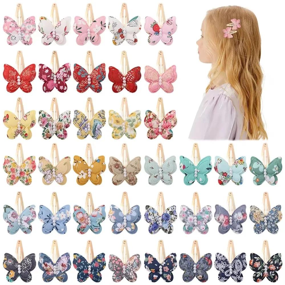 40 Style Butterfly Hair Clips Print Alloy Hairpin Simulated Pearl Bow Hair Clip Kids Hairbangs Diy Korean Accessories