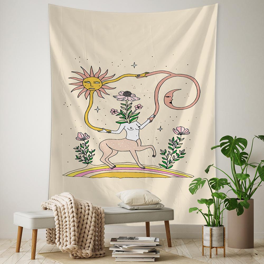 Plantă Floare Tarot Tapiserie Agățată pe Perete Astrologie Divinație Vrăjitorie Zeița Soarelui Luna Decor Acasă