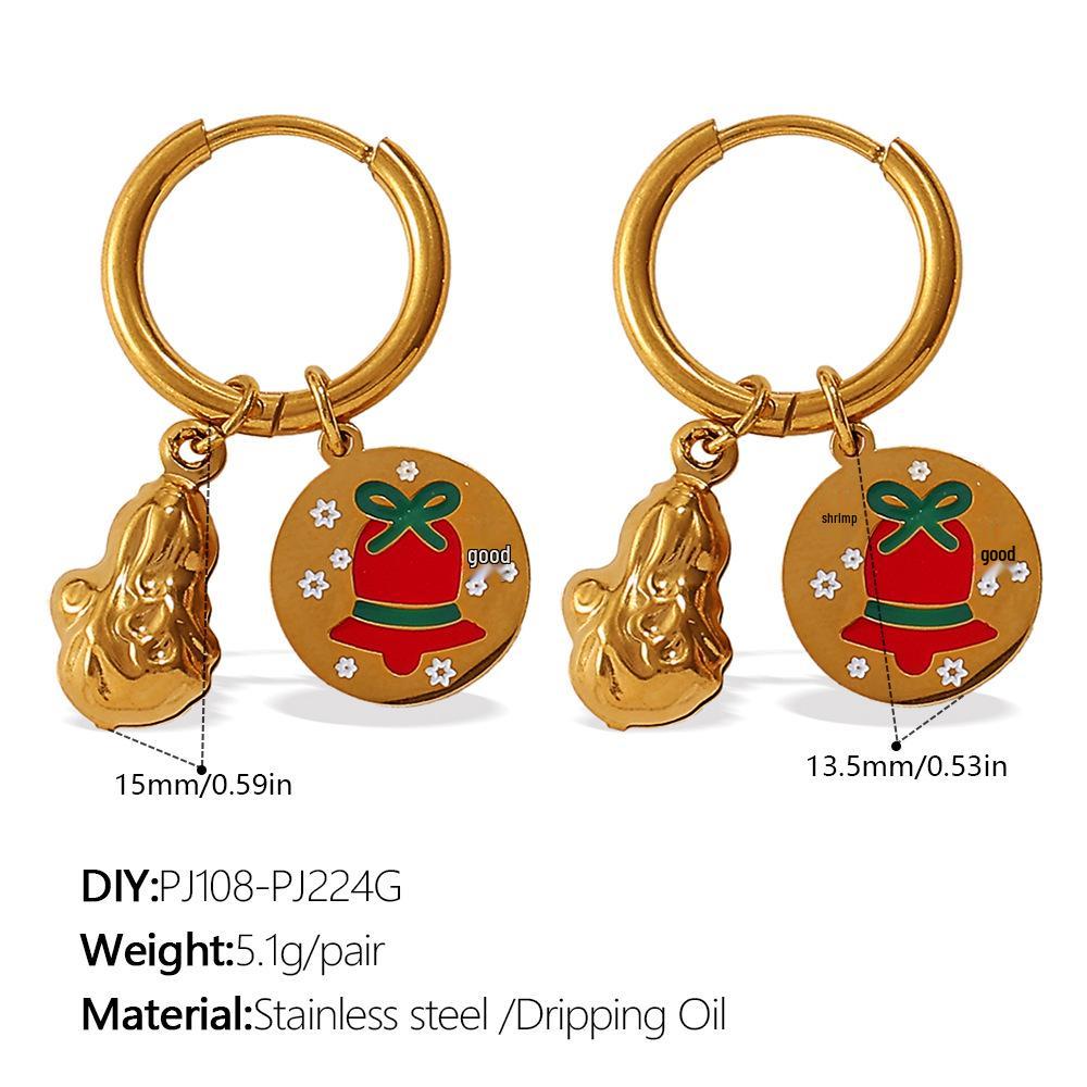 Stainless Steel Cartoon Christmas Tree & Elk Ear Cuff Earrings