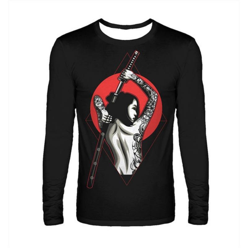 Japanese Bushido 3D Harajuku Printed Men's And Women's Cartoon Fashion Cool Casual Round Neck Long Sleeved T-shirt Handsome Top