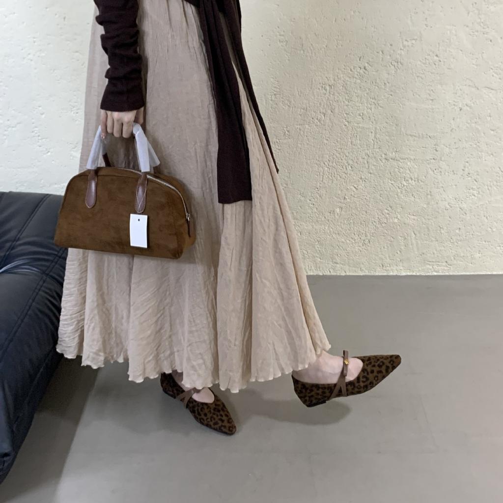 2025 autumn and winter new pointed suede bow leopard print word with shallow mouth soft sole Doudou women's single shoes