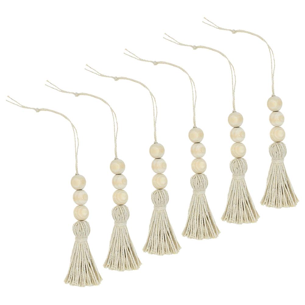 8Pcs Wood Beads Tassel Ornaments Handmade Luxury Decor Accessories for Closet Door Handle Backpack Handbag Curtain Keychain
