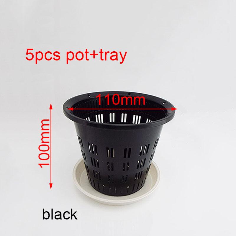 

5 шт. Пластикова кашпо для квітів орхідей Горщики Лоток Отвори Повітря Функція Контейнер для росту коренів Слоти Настінний отвір Горщик для вирощування 110mm black