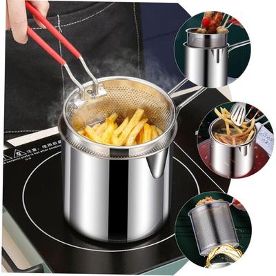 1 Stück Fritteuse aus Edelstahl mit Frittierkorb, multifunktionaler kleiner Topf, küchenspezifisch, zum Braten von Hühnchen und anderen Kochutensilien