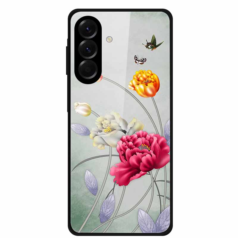 Tempered Glass Phone Case For Samsung Galaxy S24 FE Case Hard PC Back Cover Shell for Galaxy S24FE S 24 FE 5G Hard Covers Flower