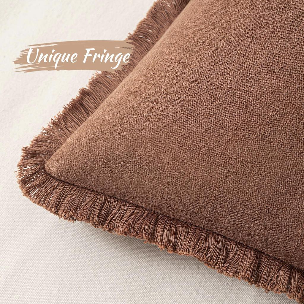 Decorative Linen Fringe Throw Pillow Cover Cozy Boho Cushion Cover with Tassels Soft Accent Pillowcase for Couch Chair Sofa Bed