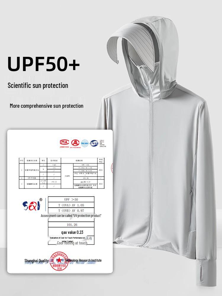 Unisex UPF50+ Cooling Ice Silk Sun Protection Jacket with Detachable Brim for Outdoor Cycling