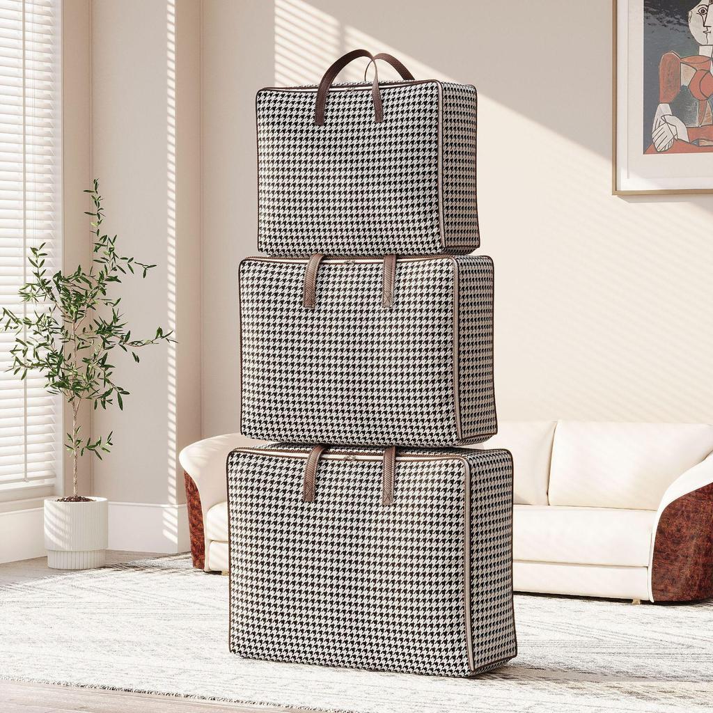 2024 Portable Houndstooth Foldable Storage Bag for Clothes and Quilts