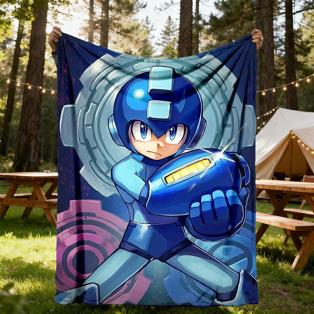 1pc Mega Man, Robotics All-Season Comfort, Outdoor Flannel Blanket - Soft, Warm & Cozy for Naps, Camping & Travel 026