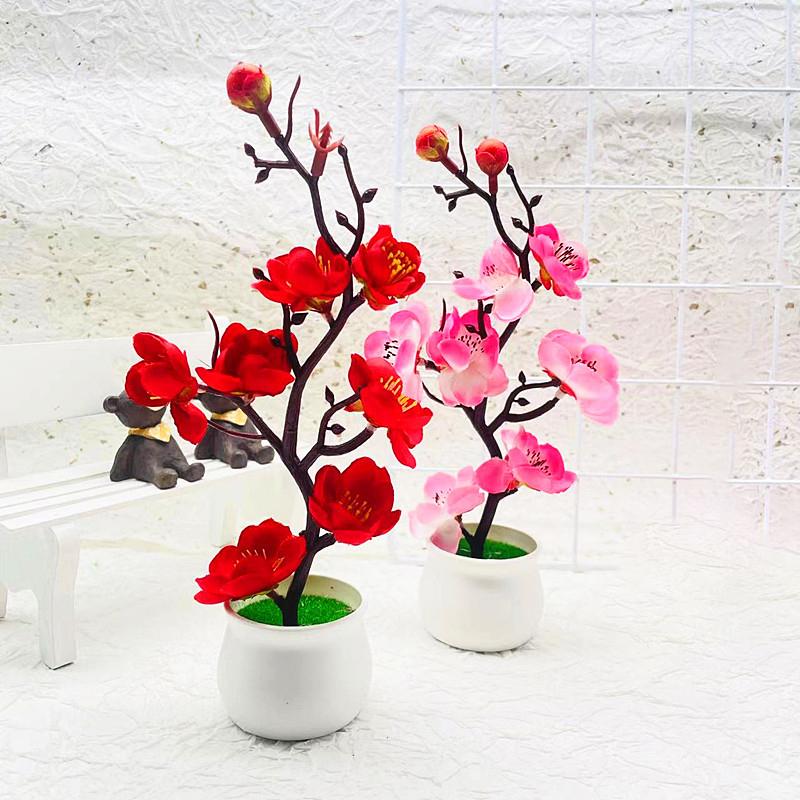 1PC Simulation Ornament Potted Plants Decoration Bonsai Adorn Wintersweet Plastic Moss Elegant Artificial Flowers