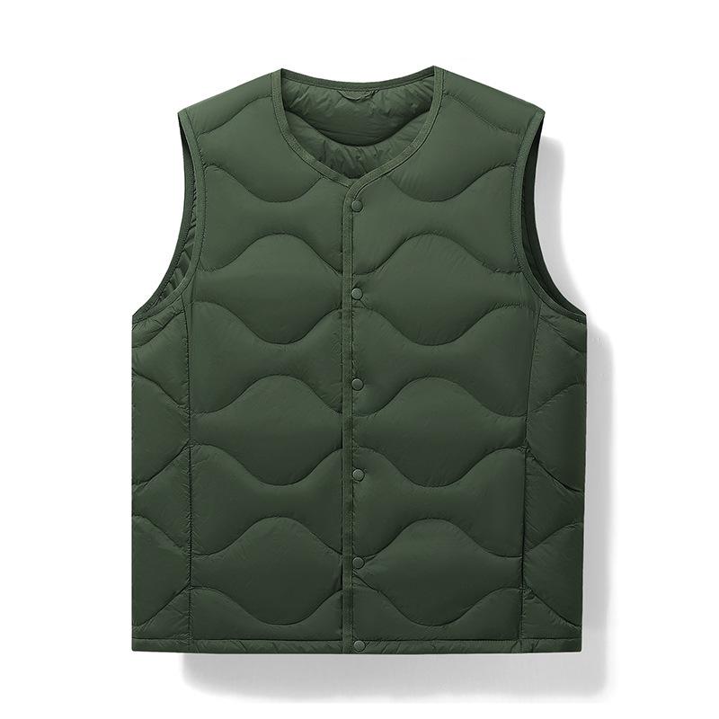 High-Quality Round Neck Wave Pattern Down Vest - 90% Down, Two-Way Style, Inspired by Major Outdoor Brands