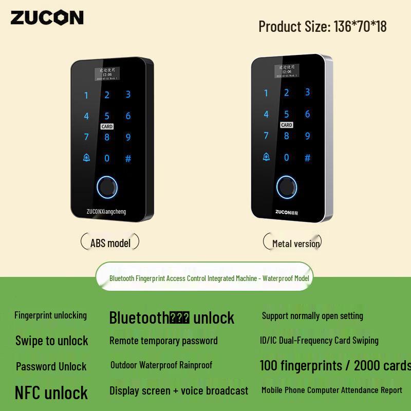 

ZUCON Waterproof Fingerprint NFC Bluetooth Access Control System CN plug (adapter included)