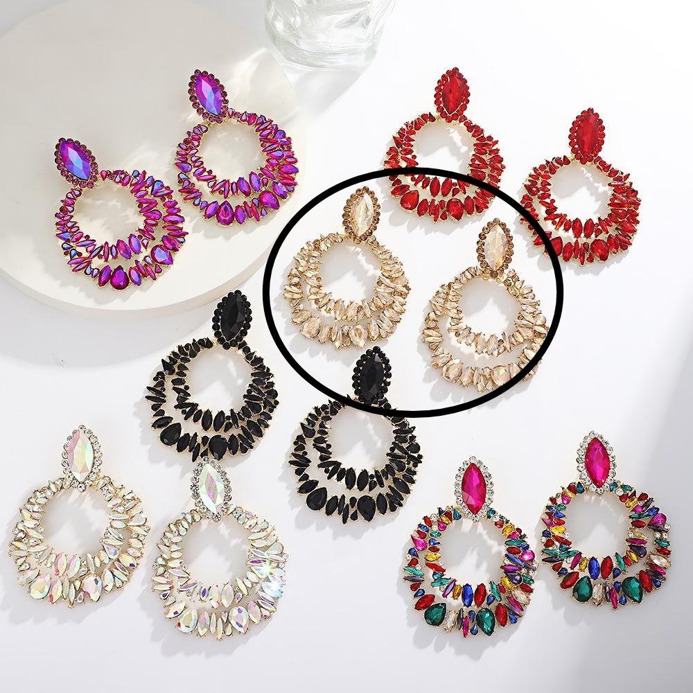 

Temperament Earrings Women s New Double Ring Full Diamond Fashion Gemstone Earrings Personalized High-end Earrings