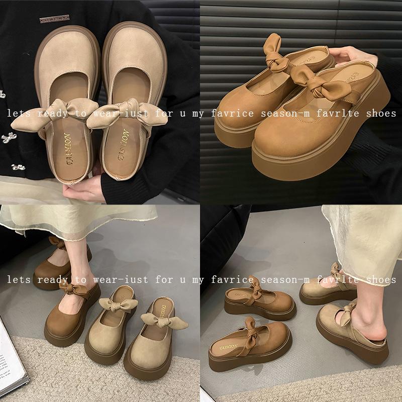 French bow bag head half slippers women's outer wear 2025 new spring and summer thick bottom with skirt Mary Jane sandals