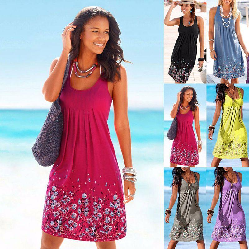 Elegant Womens Summer Boho Floral Short Midi Dress For Cocktail Evening Parties