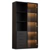 LED Display Cabinet 80 X 40 X 160 Cm - Bookcase with Tempered Glass Door and LED Lighting, 3 Drawers and 3 Open Compartments, Multicolor LEDs