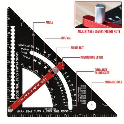 7 Inch Carpentry Triangle Ruler Adjustable Multi Function Carpenter Layout Square Woodworking Tools Square Measuring Ruler
