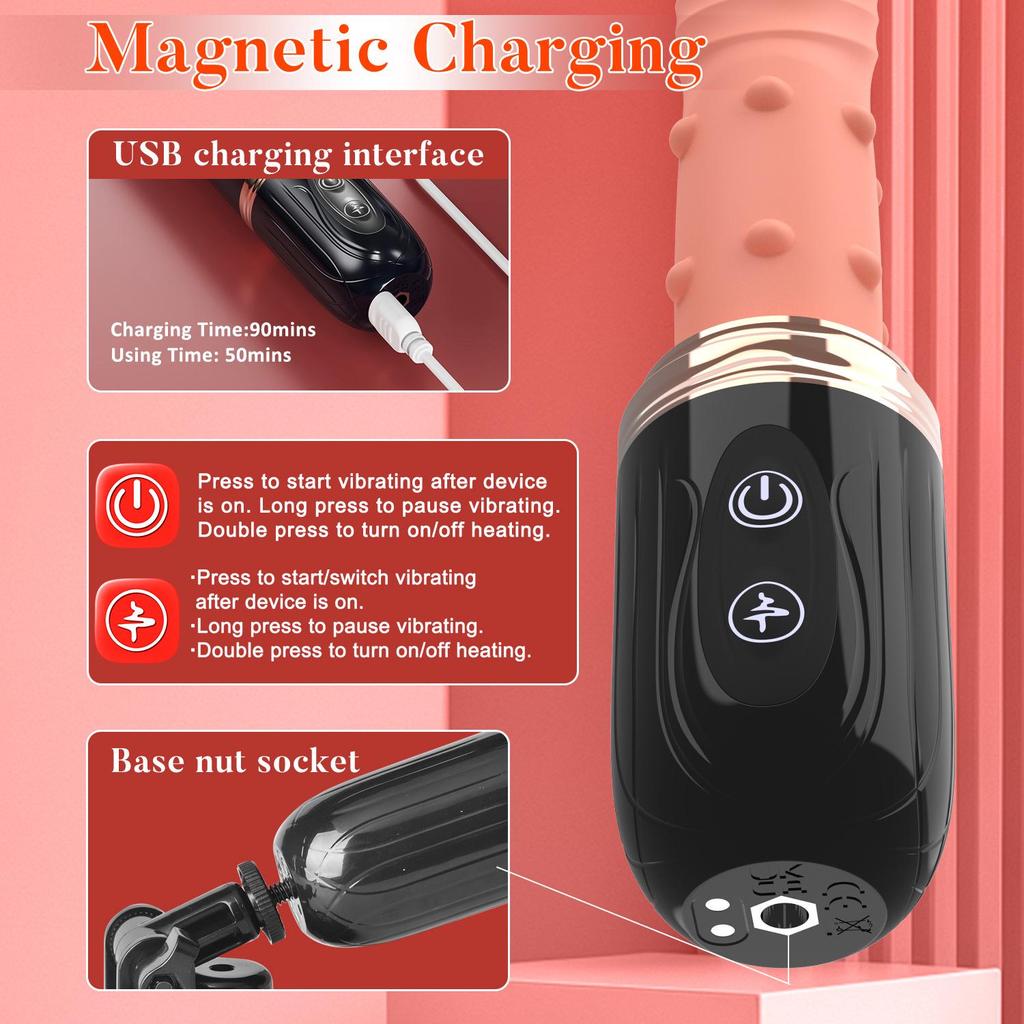 Wireless Remote Control Female Masturbator with Rotating Beads and Telescopic Vibrations for Self-Stimulation and Orgasm