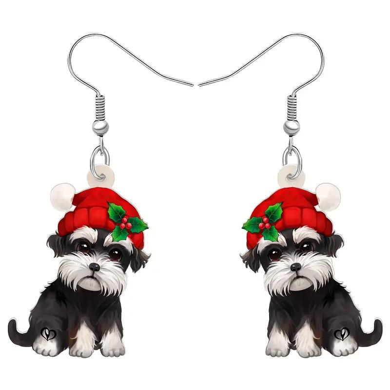 Cross-border New West Highland Dog Earrings Flat Acrylic Christmas Red Hat Cartoon Puppy Earrings