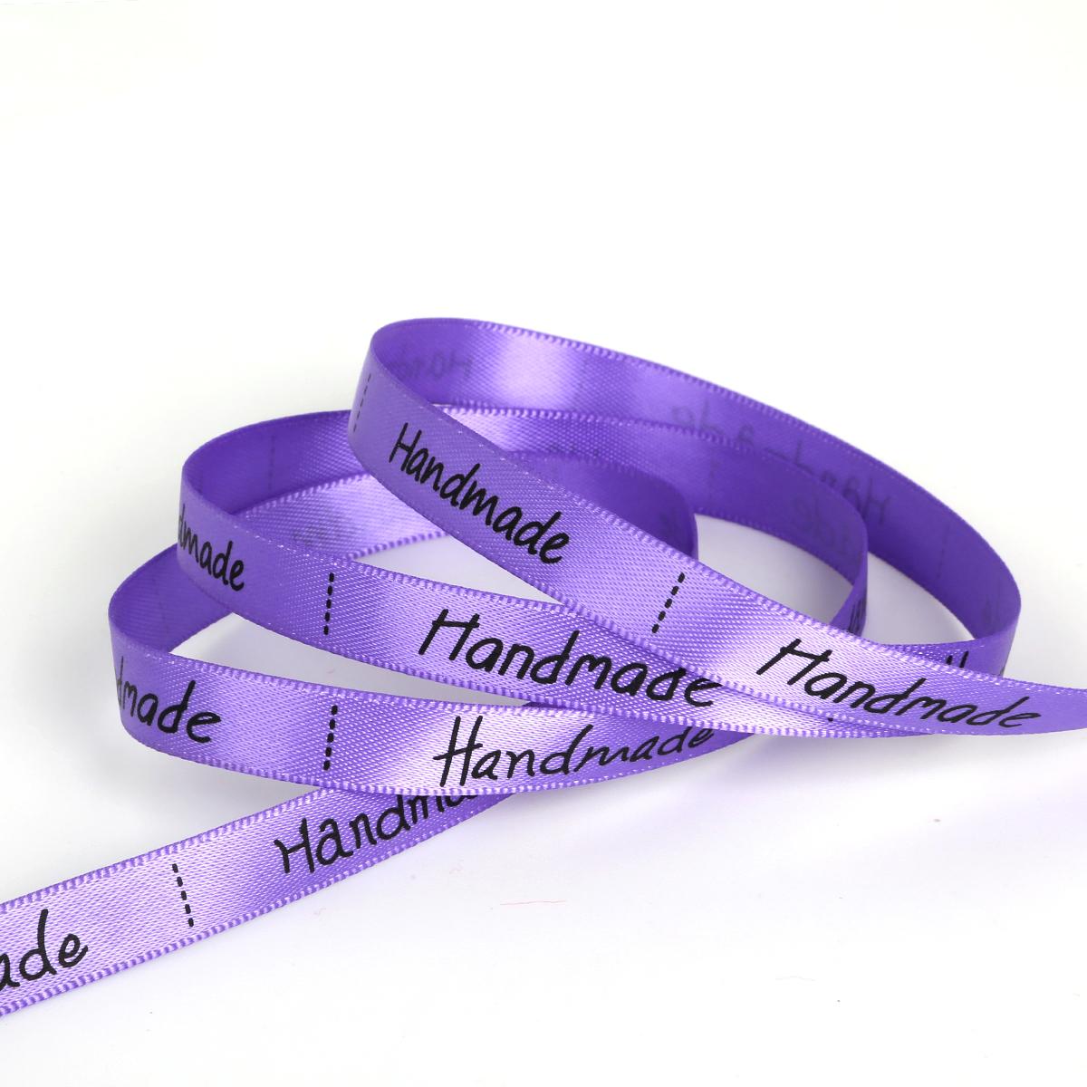 

5 ярдов/лот «ручная работа» дизайн печатная атласная лента DIY швейная упаковка ювелирные аксессуары фиолетовый