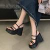 Womens Strappy Platform Sandals Open-toed High-heeled Sandals for Women Designer Square Toe Wedge Sandal Sandalias Mujer
