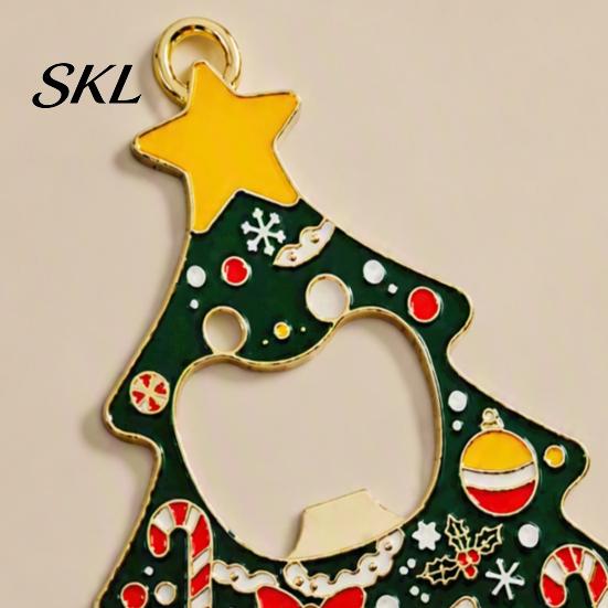 Festive Home Bar Accessory Christmas Tree Bottle Opener, Metal Beer Cap Opener with Magnet Solid Fridge Sticker, Holiday Kitchen Decor, Party Souvenir