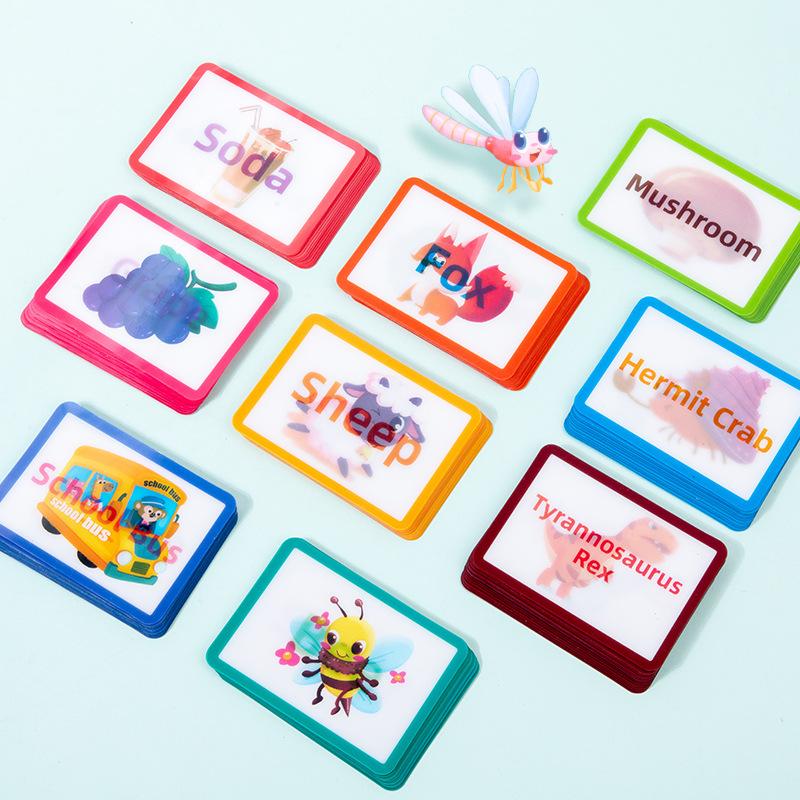 3D Animal Word Literacy Flash Card, Children 3-6 Years Old Baby Early Education Enlightenment Word Recognition Card Early Education Toy