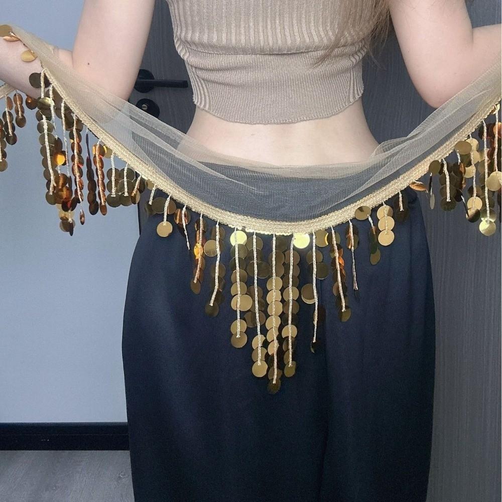 Long Tassel Belly Dance Hip Scarf Creative Hip Scarf Skirt Indian Costume Sequin Waist Chain  Women
