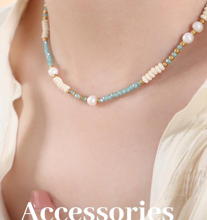 Dopamine-Inspired Multicolor Bead & Pearl Necklace: Freshwater Pearls, Glass Stones, Titanium Steel for Women.