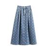 Retro Denim Skirt for Women High-Waisted A-Line Washed Midi Denim Skirt With Pockets Long Jean Skirts Women's Pleated Flowy Swing A-line Denim Skirts