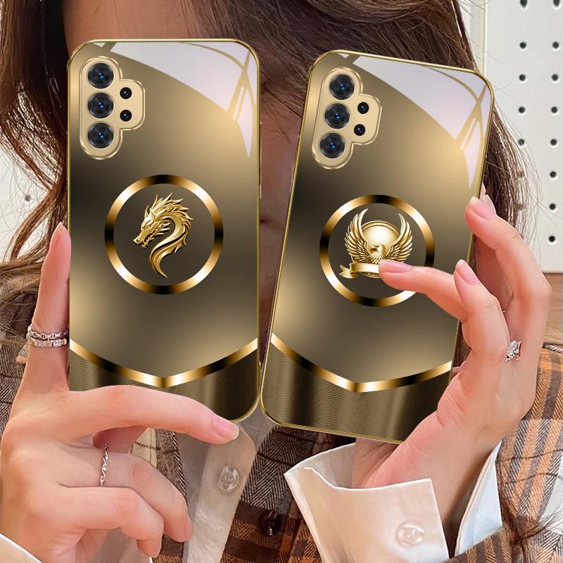 Circular golden eagle For Samsung A 31 32 A33 A34 35 14 A15 13 A16 25 A26 50 52 53 54 55 56 70 71 72 73 Golden glass phone case