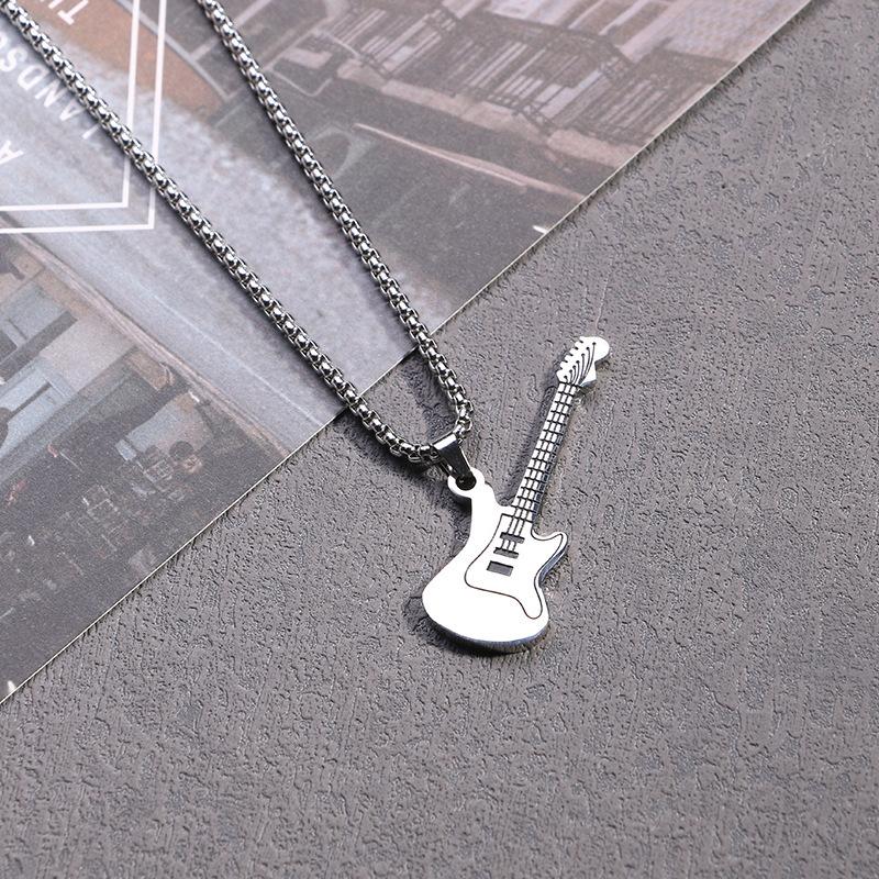 European and American Trendy Men's Street Mini Rock and Roll Guitar Pendant Fashion Necklace Jewelry for Women